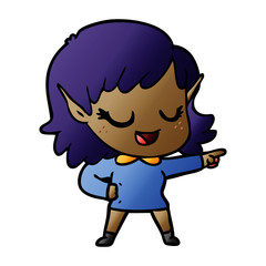 happy cartoon elf girl pointing