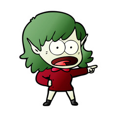 cartoon shocked elf girl pointing
