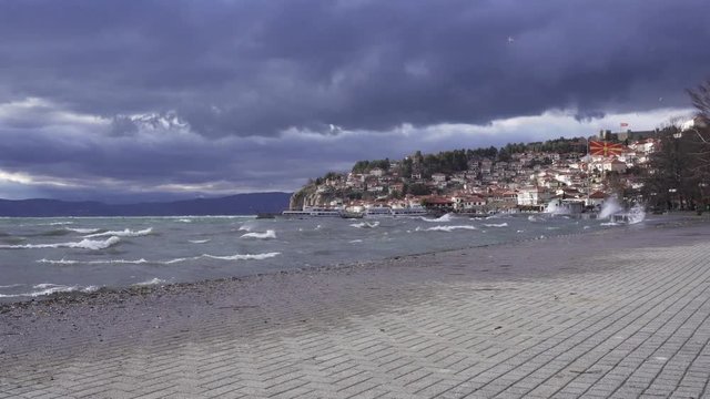 Rough lake during stormy weather in Ohrid, Macedonia