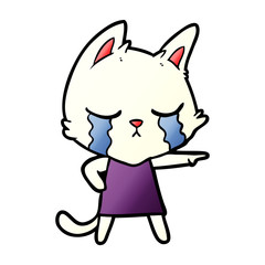 crying cartoon cat in dress pointing