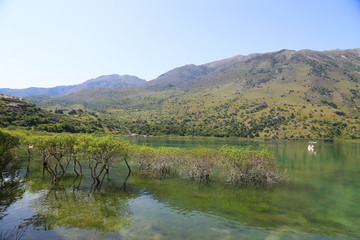 The mountains and the lake on the island of Crete, Greece