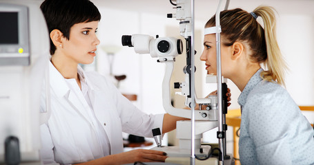 Fototapeta na wymiar Ophthalmology concept. Patient eye vision examination in ophthalmological clinic