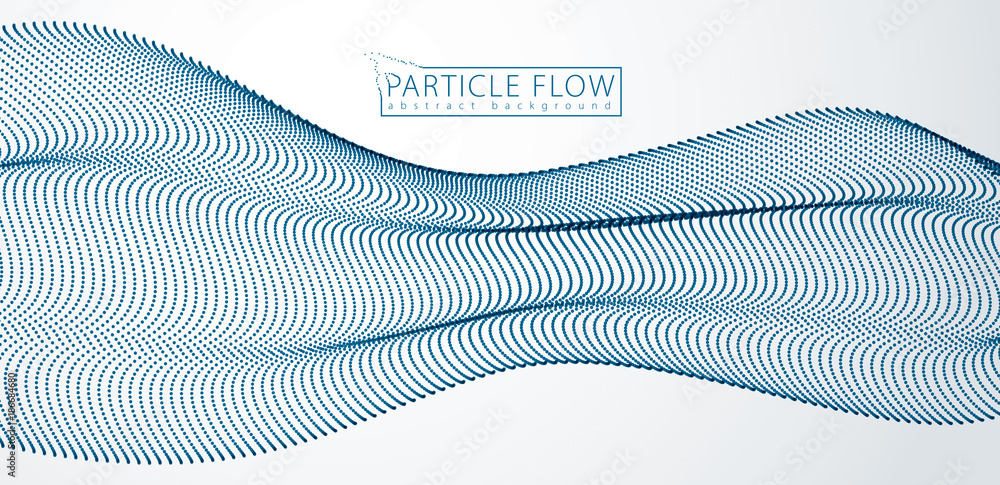 Poster 3d particles mesh array wave, sound flowing. blurred round dots vector effect illustration. 3d futur