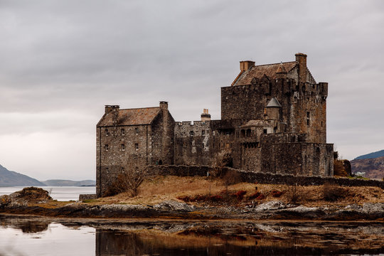 View of historic castle at lake