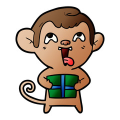 crazy cartoon monkey with christmas present