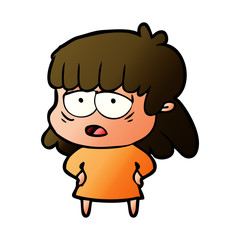 cartoon tired woman