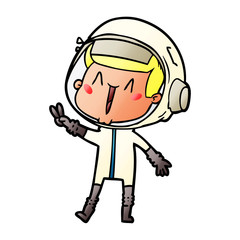 happy cartoon astronaut giving peace sign