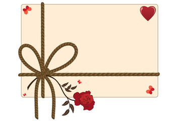 valentine background with rope, heart, butterflies and red rose