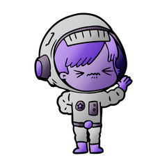 angry cartoon space girl waving