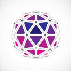 3d vector low poly spherical object with black connected lines and dots, geometric purple wireframe shape. Perspective orb created with triangular facets.
