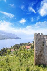 Naklejka premium Beautiful view of the coast of Lake Ohrid in Macedonia