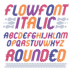 Set of trendy pop vector capital English alphabet letters isolated. Rounded bold italic retro font, typescript can be used as logo design element. Created using waves, flowing lines.