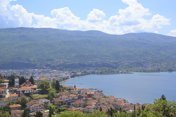 Fototapeta na wymiar Beautiful view of the coast of Lake Ohrid in Macedonia