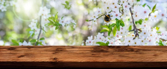 Cercles muraux Printemps Fleurs au printemps avec table en bois