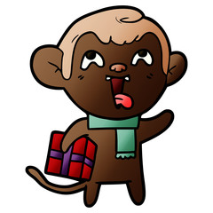 Fototapeta premium crazy cartoon monkey with christmas present