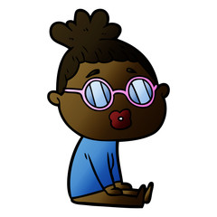 cartoon sitting woman wearing spectacles