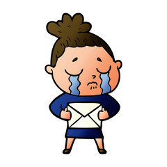 cartoon crying woman with letter