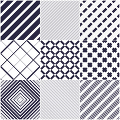 Minimal lines vector seamless patterns set, abstract backgrounds collection. Simple geometric designs. 