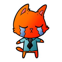 crying cartoon office worker cat