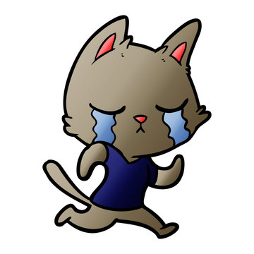 crying cartoon cat running away