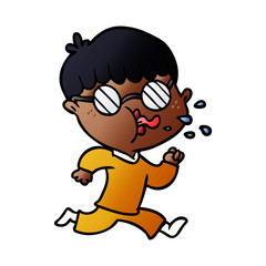 cartoon boy wearing spectacles and running