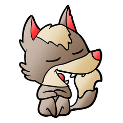 cartoon wolf sitting laughing