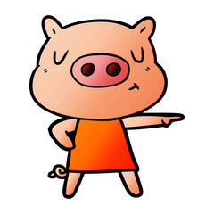 cartoon content pig in dress pointing