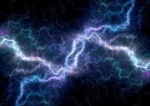Blue lightning bolt, plasma and electrical power background