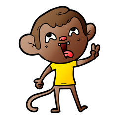 crazy cartoon monkey giving peace sign