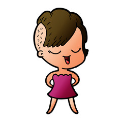 happy cartoon girl in cocktail dress