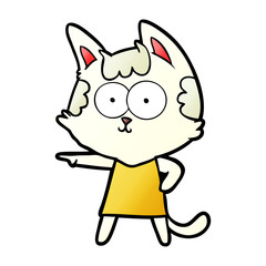 happy cartoon cat in dress pointing