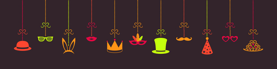 Hanging party elements - carnival decoration. Vector.