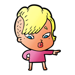 cartoon surprised girl pointing