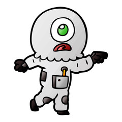 cartoon cyclops alien spaceman pointing