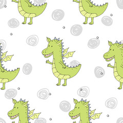 Cute hand drawn seamless pattern with funny dragons