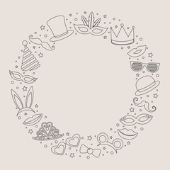 Background with hand drawn birthday party of carnival elements. Vector. 