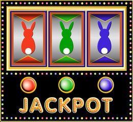 slot machine with three colorful easter bunnies