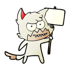 cartoon grinning fox with protest sign