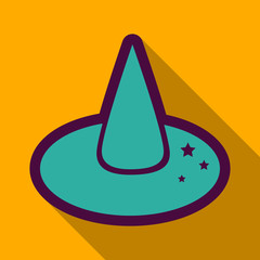 Flat icon with shadow cartoon Halloween witch hat