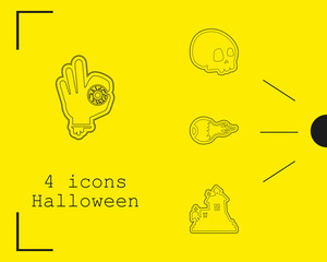 Collection of 4 halloween icons. Vector illustration in thin line style