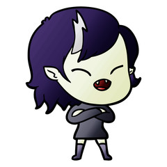 cartoon laughing vampire girl with crossed arms