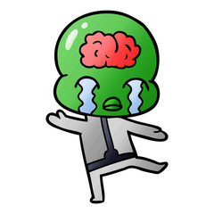 cartoon big brain alien crying