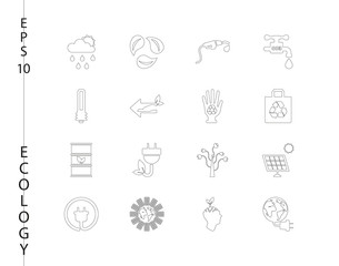 Green, Ecology and environment icon set in vector format. 16 icons in thin line sets