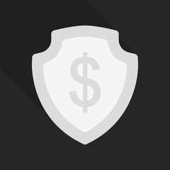 Shield with dollar symbol in flat style with shadow.
