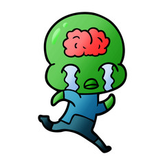cartoon big brain alien crying