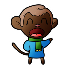 shouting cartoon monkey wearing scarf