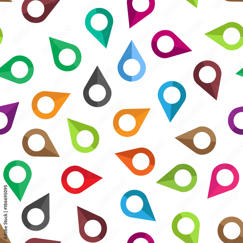 Poster Pin location seamless pattern background. Business flat vector illustration. Navigation map, gps concept symbol pattern.