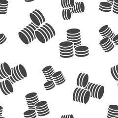 Coins stack seamless pattern background. Business flat vector illustration. Money stacked coin symbol pattern.
