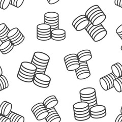 Coins stack seamless pattern background. Business flat vector illustration. Money stacked coin symbol pattern.