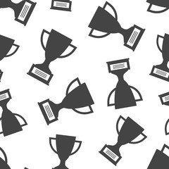 Trophy cup seamless pattern background. Business flat vector illustration. Award winner symbol pattern.